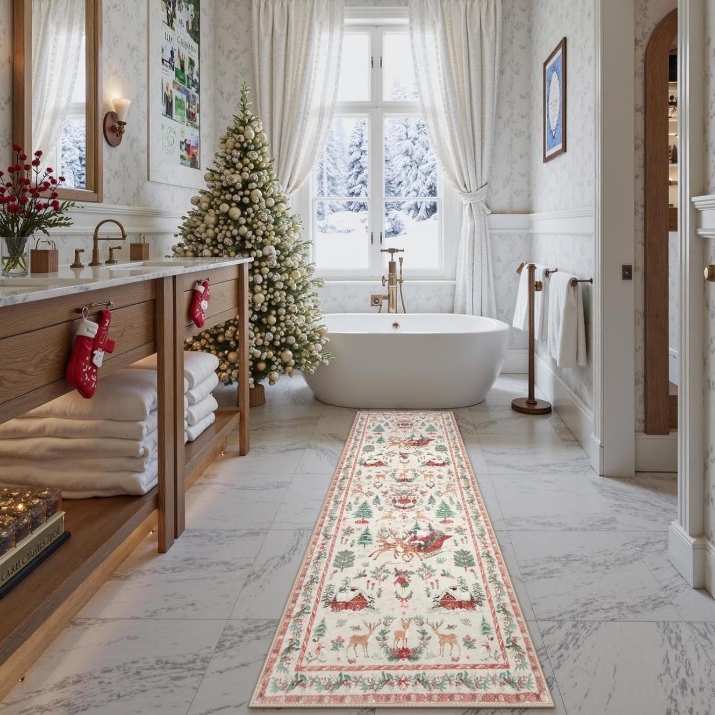 Soft Christmas Tree Santa Claus Carpet Runner