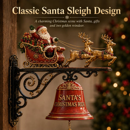 🎅 Santa Sleigh & Reindeer Christmas Bell – Vintage Holiday Door & Porch Decor