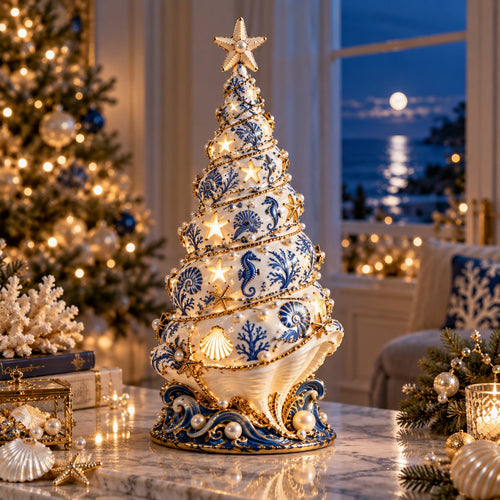 🌊🎄 Coastal Christmas Seashell Tree – Lighted Projection Holiday Decor