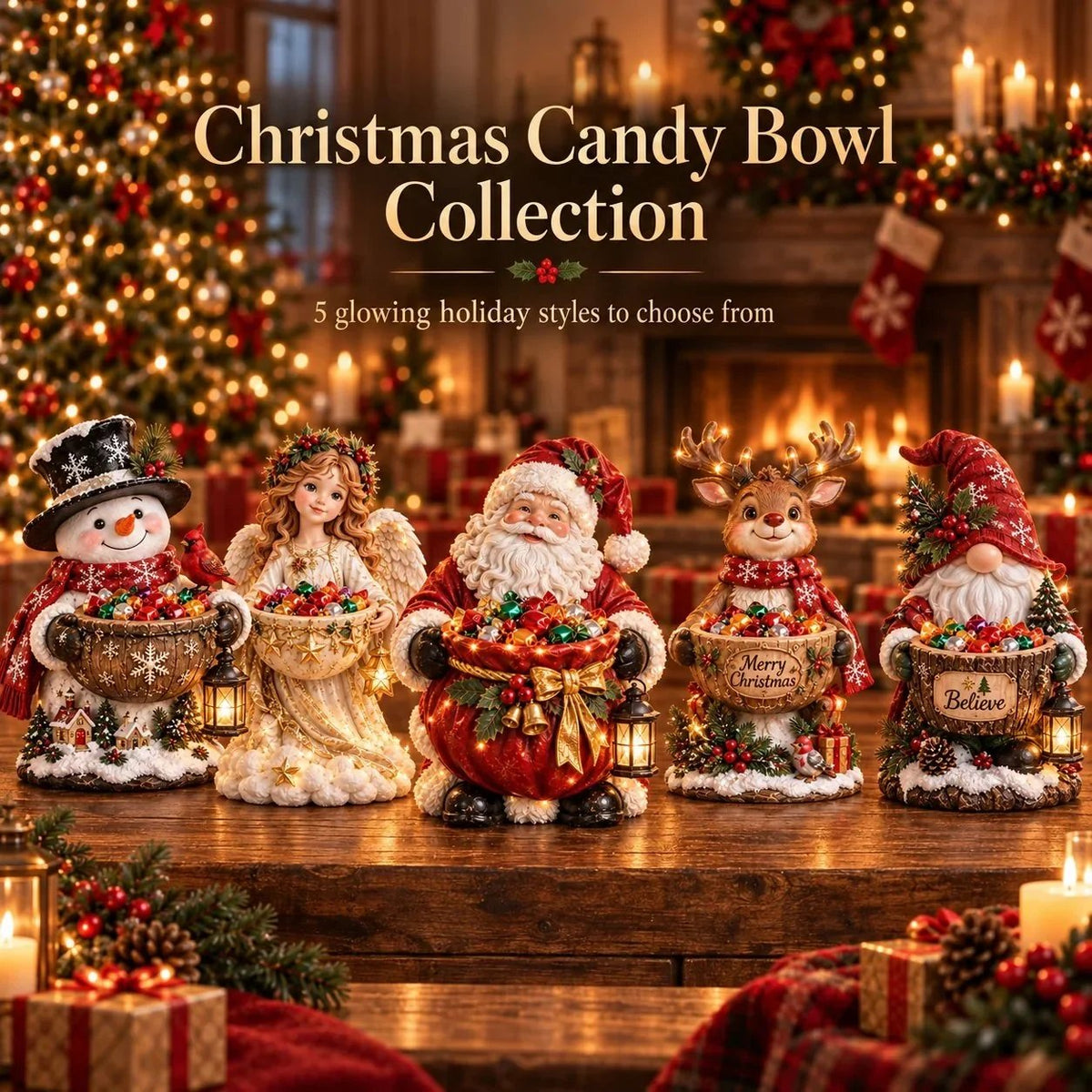 ✨ Lighted Christmas Candy Bowl Collection – 5 Festive Holiday Designs