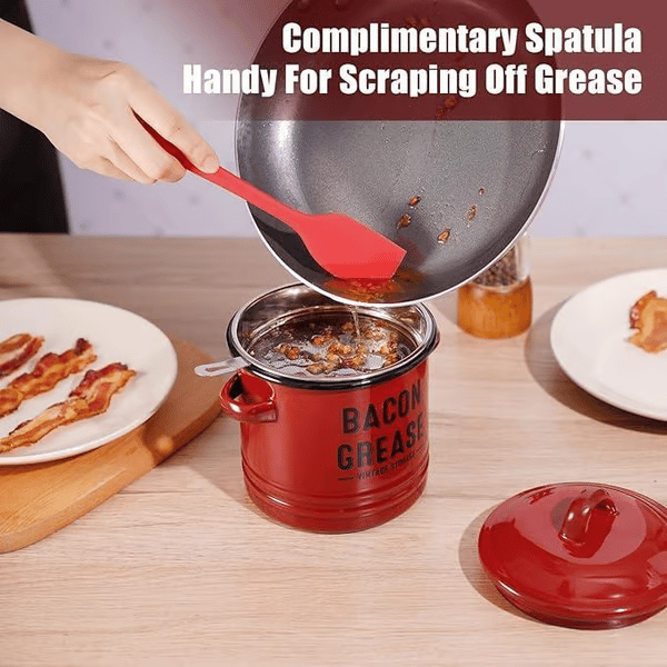 🔥Last Day 49% OFF🎁46 oz bacon grease container with strainer and food-grade silicone spatula