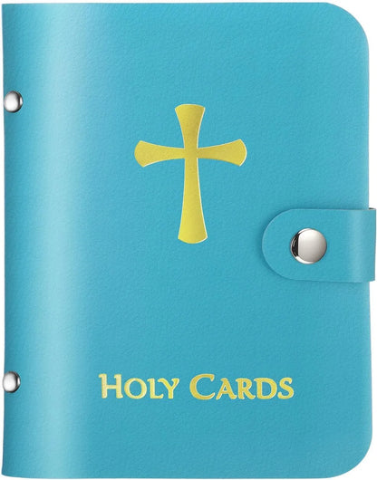 ✝️ Catholic PU+PVC Leather Holy Card Holder – Pocket Prayer Card Organizer with Snap Closure