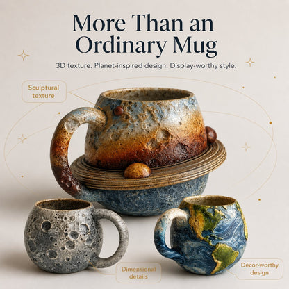 🪐3D Celestial Planet Mug – Moon, Sun, Earth & Saturn Collection