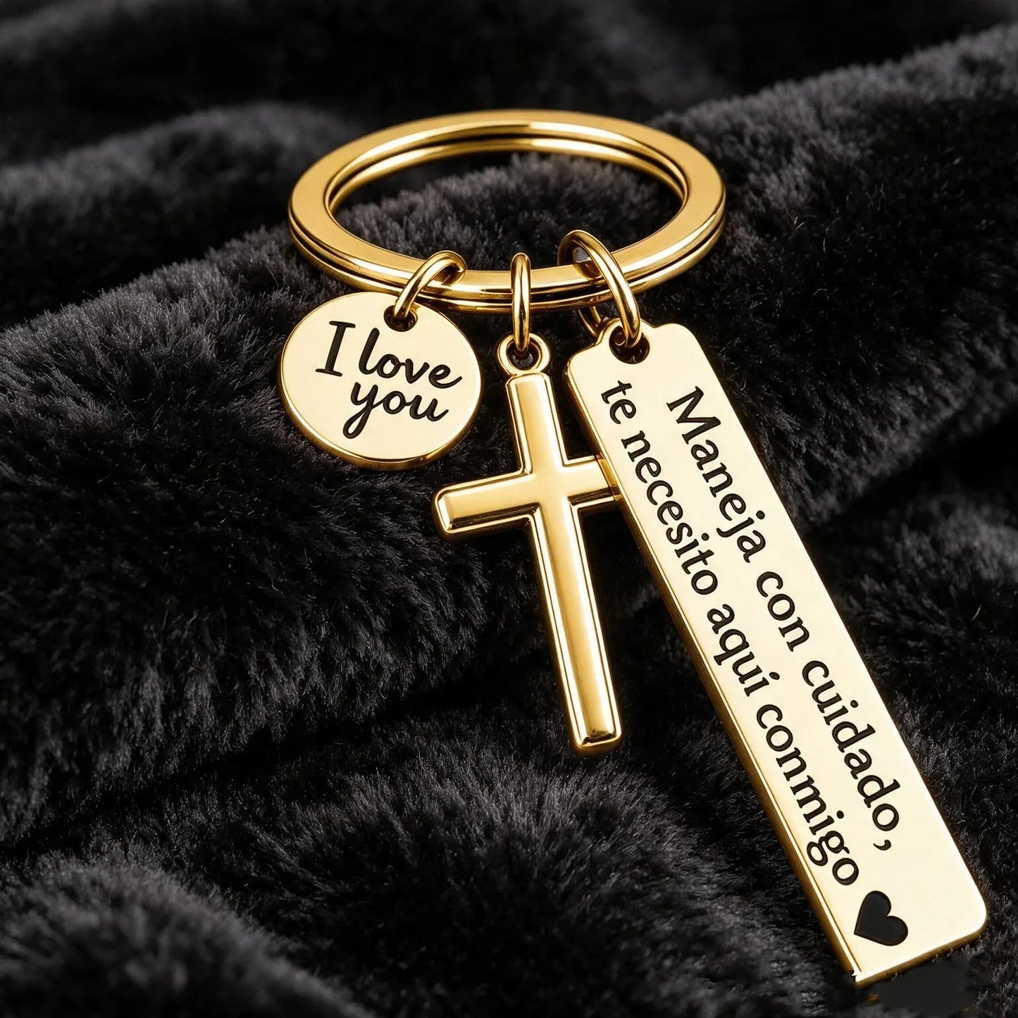 Keychain with Cross and 'I Love You' Charm ❤️