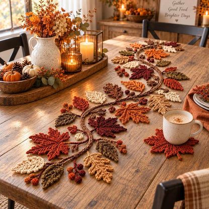 🍂 Autumn Leaf Table Runner | Fall Thanksgiving Dining Table Centerpiece Decor 🦃