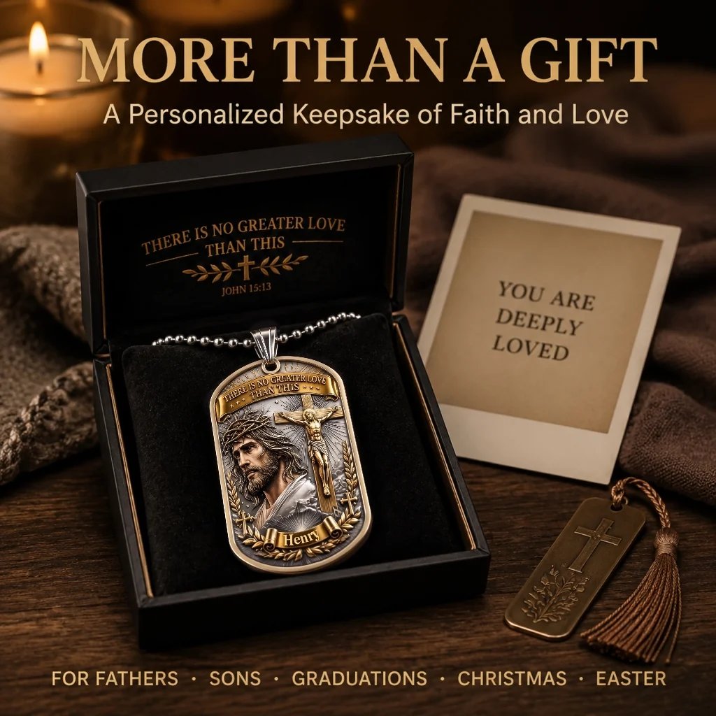 🔥LAST DAY 50% OFF - ✝️“Greater Love” 3D Jesus Dog Tag Necklace – Bold Military-Inspired Design for Him❤️