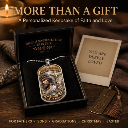 🔥LAST DAY 50% OFF - ✝️“Greater Love” 3D Jesus Dog Tag Necklace – Bold Military-Inspired Design for Him❤️