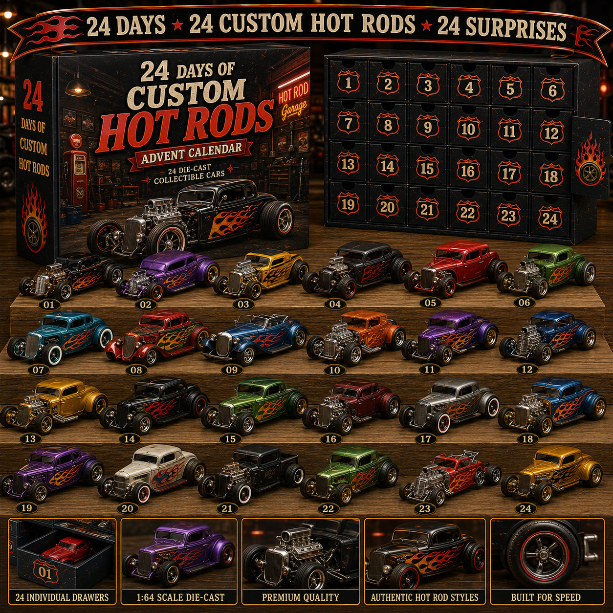 24 Days of American Car Legends Advent Calendar – 24 Die-Cast Collectibles