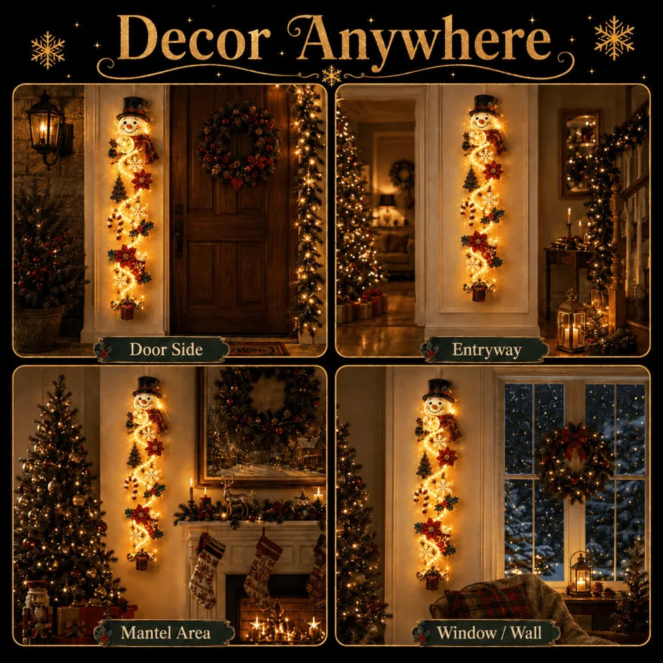 🎄MerryCascade™ Glowing Christmas Door Hanger | 6 Festive Lighted Designs with Warm Glow, Dimensional Details & Space-Saving Vertical Décor