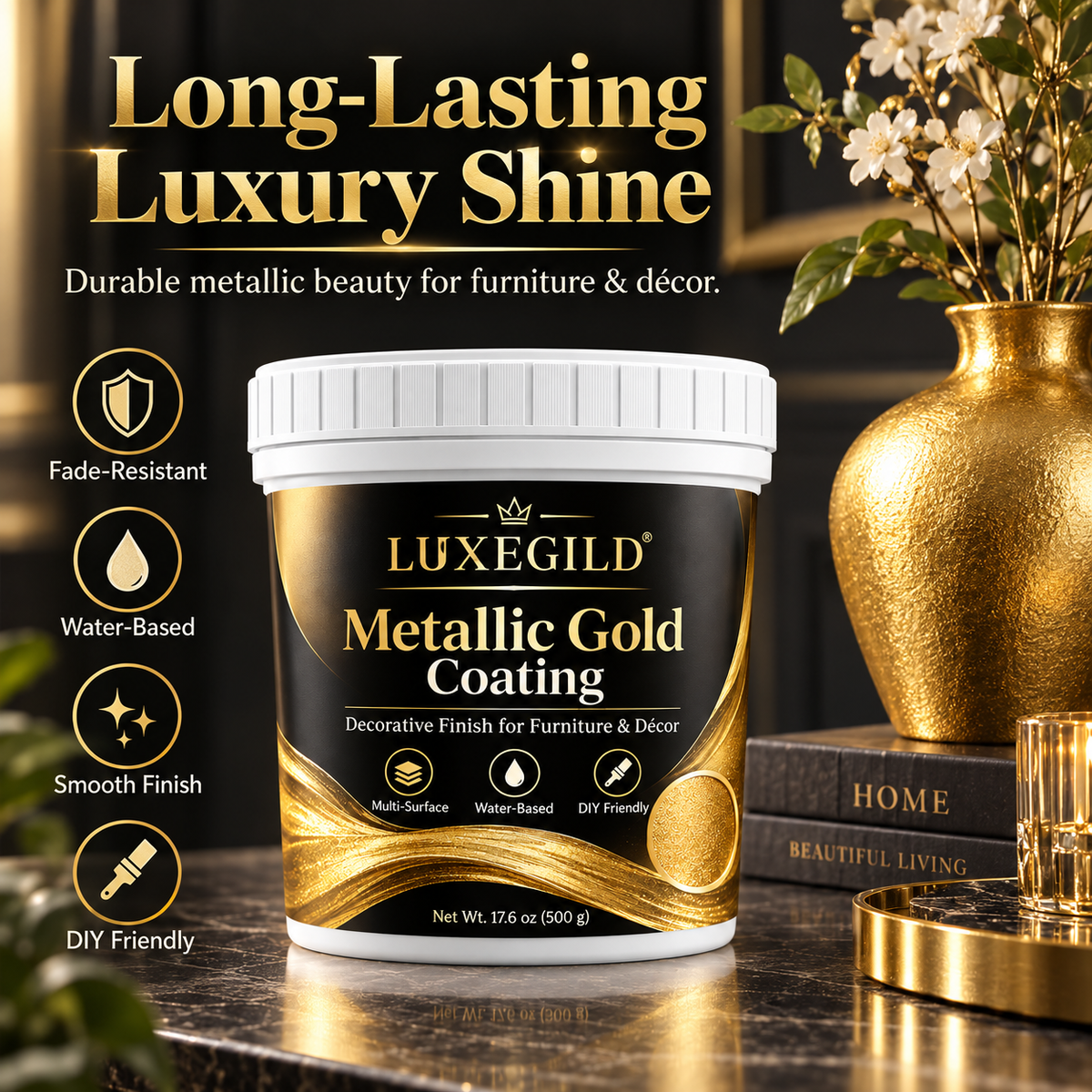 ✨ Metallic Gold Coating – Luxury DIY Finish for Furniture & Home Décor