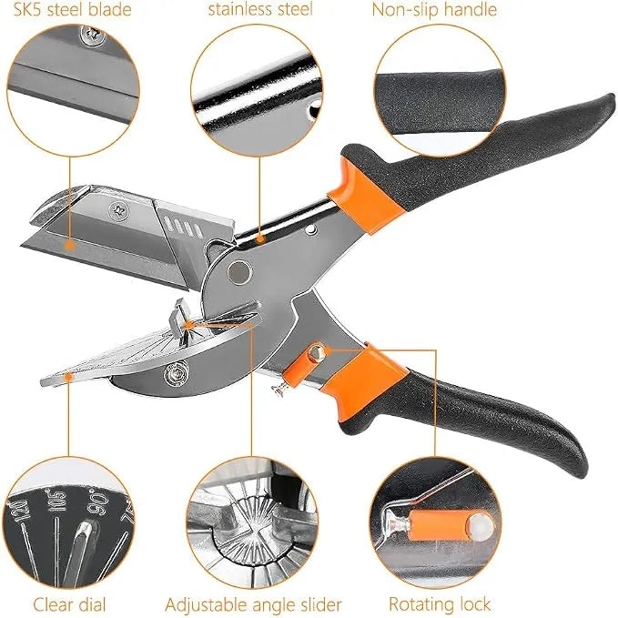 ⭐ ⛏️Multi Angle Miter Shear Cutter, Stainless steel material, 45°-135° Adjustable Angle Trim Scissors Hand Tool