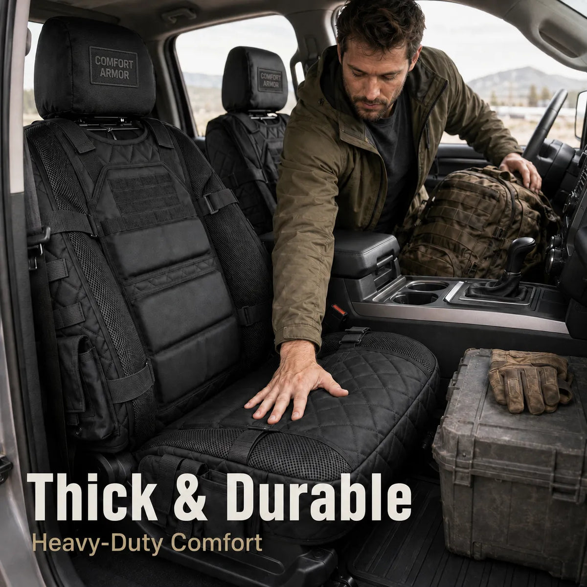 🎖️ Military‑Style Auto Seat Protectors｜Universal Fit Heavy‑Duty Cushion For Long‑Drive Vehicle Owners