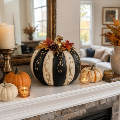 🎉Lighted Black & Ivory Pumpkin Decor with Remote
