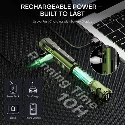 EDC Flashlight Rechargeable,800 Lumen Small Flashlight with Magnetic Clip & Base, 11 Modes LED Flashlight,Glass Breaker&Bottle Opener, USB-C Flashlight for Working,Home and Emergency