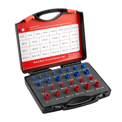 26/44-Piece Nut & Bolt Thread Checker – Metric & SAE Thread Gauge Kit with Storage Case