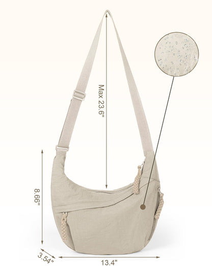 Women's Fashion Plain Color Nylon Crossbody Hobo Bag