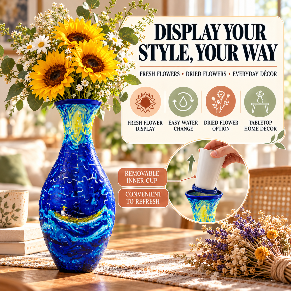 ✨ 3D DIY Puzzle Vase – 11 Creative Designs, Decorative Flower Vase & Craft Gift