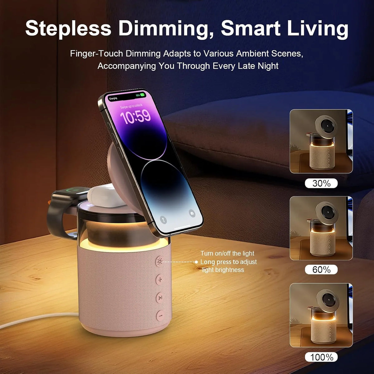 3-in-1 Bluetooth Speaker & Wireless Charging Night Lamp