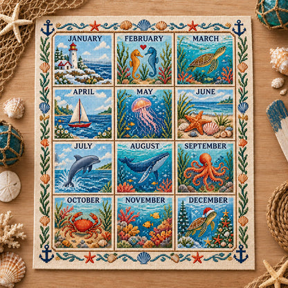 🧵 ✨ 12 Months Through the Year Embroidery Kit — 🪡A Year of Beautiful Stitches