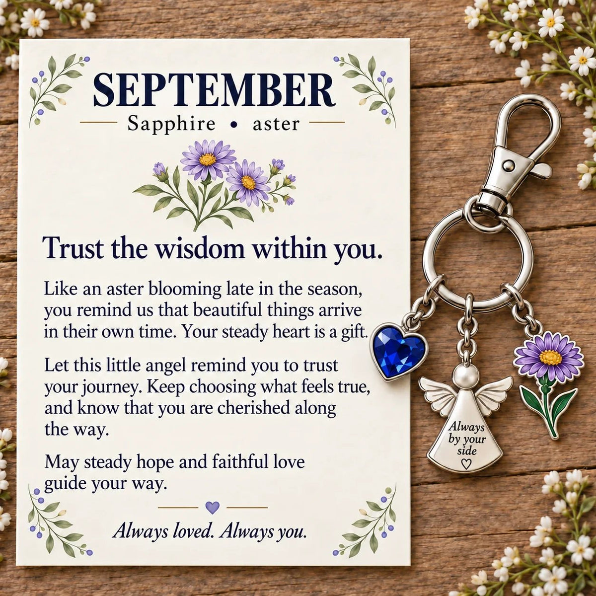 🔥Last Day Only＄13.99👼 Always By Your Side: Birth Month Angel & Flower Keychain + Keepsake Card 🌸