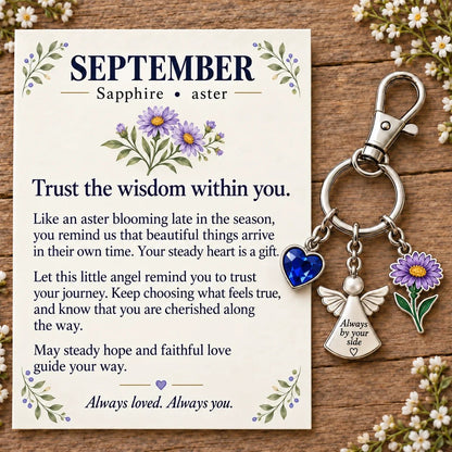 🔥Last Day Only＄13.99👼 Always By Your Side: Birth Month Angel & Flower Keychain + Keepsake Card 🌸