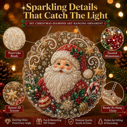 ✨ Christmas Pearl Diamond Art Hanging Ornament Kit | Luxury Flocked Canvas with Scratch-Resistant Non-Fading Pearl Beads DIY Handmade Holiday Hanging Decor 🎅💎