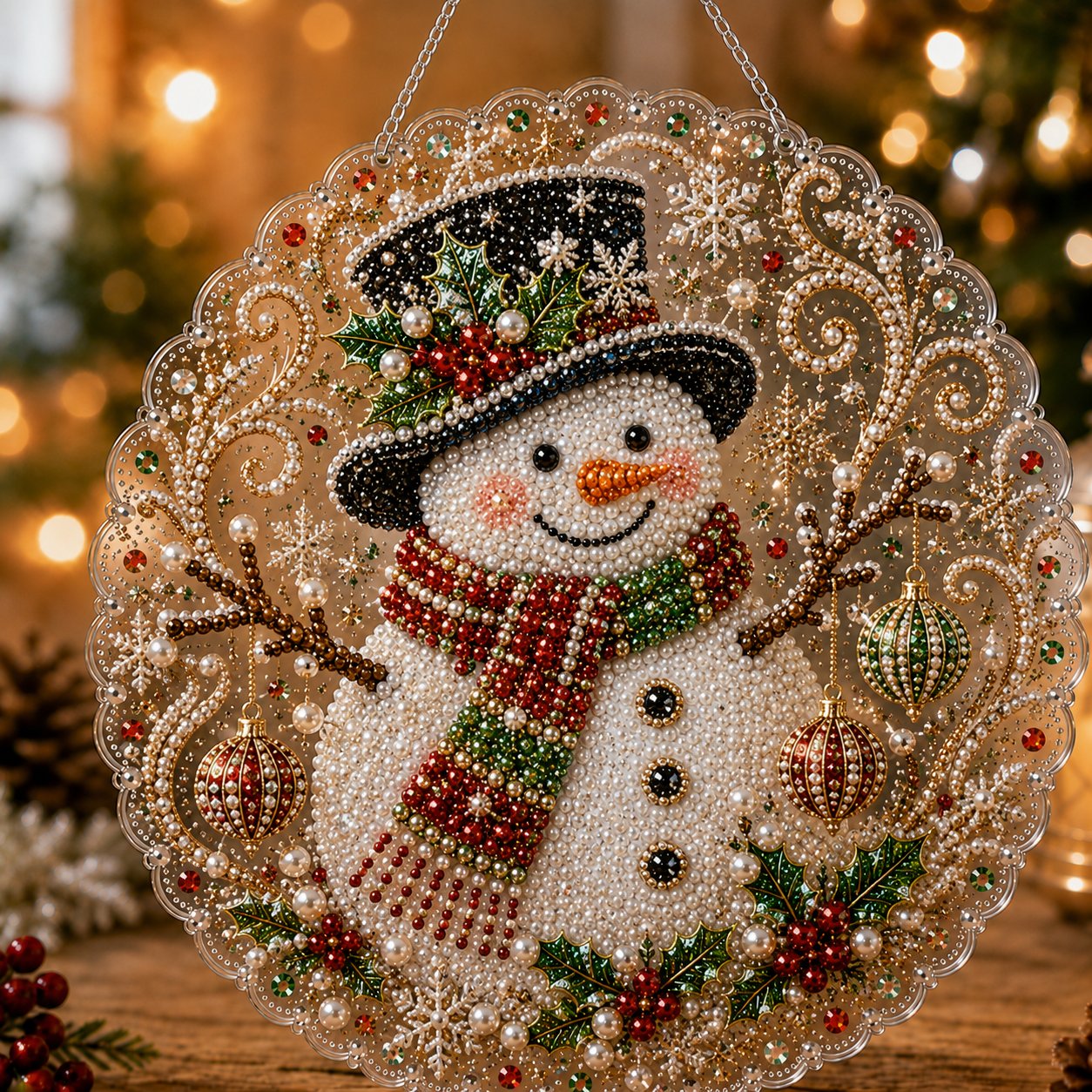 ✨ Christmas Pearl Diamond Art Hanging Ornament Kit | Luxury Flocked Canvas with Scratch-Resistant Non-Fading Pearl Beads DIY Handmade Holiday Hanging Decor 🎅💎