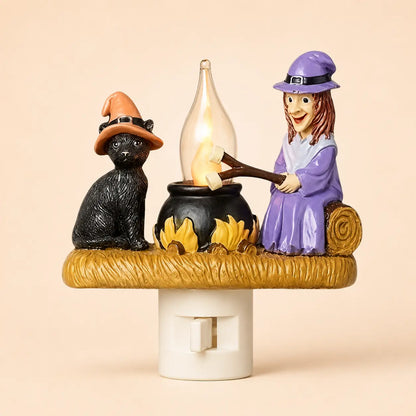3D Flickering Campfire Plug-In Night Light, Halloween & Christmas Character LED Nightlight, Cute Indoor Holiday Decoration for Bedroom, Hallway and Gifts, Resin