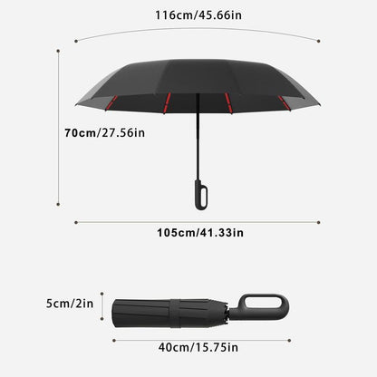 ☔50% OFF NOW! Automatic Folding Umbrella – Windproof Waterproof Compact Travel Umbrella with C-Shaped Hands-Free Hook Handle for Rain & Sun