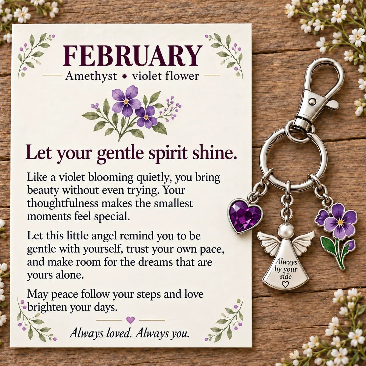 🔥Last Day Only＄13.99👼 Always By Your Side: Birth Month Angel & Flower Keychain + Keepsake Card 🌸