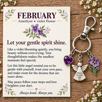 🔥Last Day Only＄13.99👼 Always By Your Side: Birth Month Angel & Flower Keychain + Keepsake Card 🌸