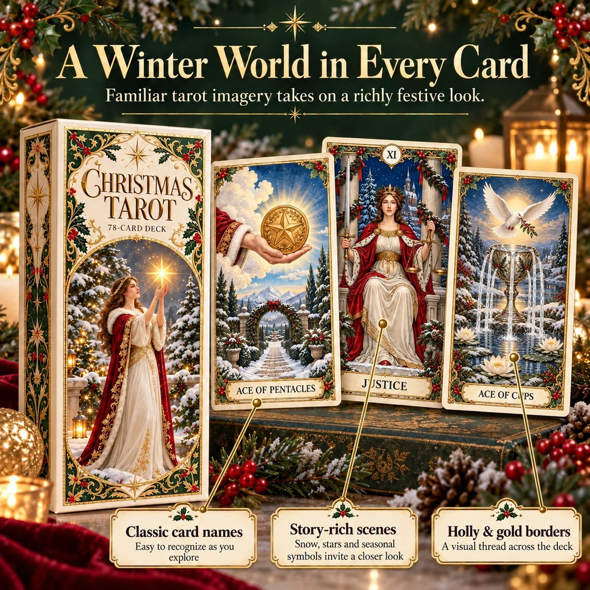 Last Day 49% OFF🎉-🔮 Yuletide Tarot Deck | 78 Festive Cards & A Guided 12-Day Holiday Ritual