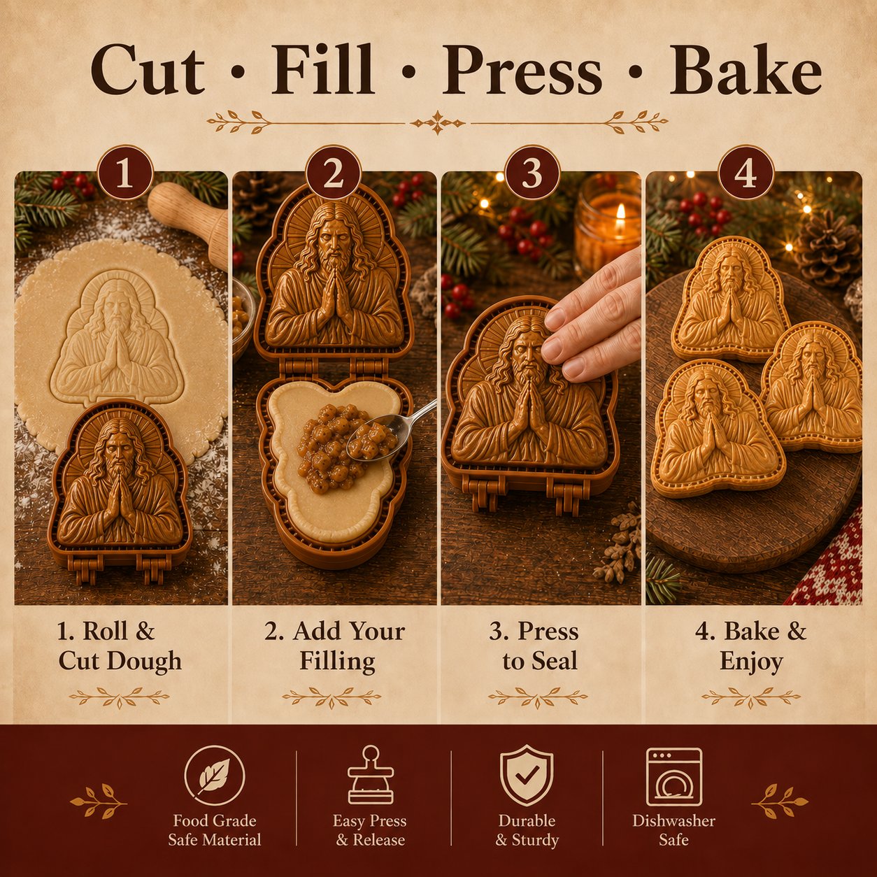 Cut fill press and bake guide
