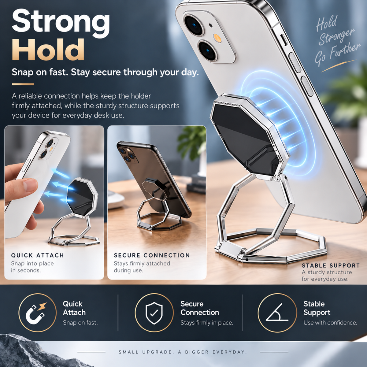 Octagonal Foldable Metal Phone Ring Stand | Car Mount Compatible