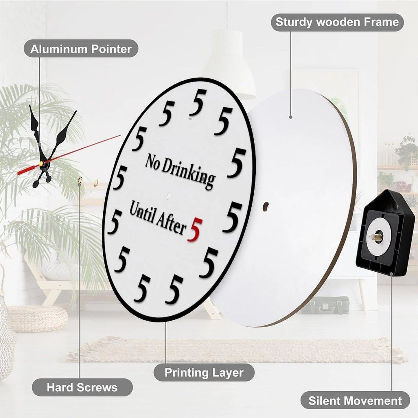 🔥🎁Funny "No Drinking Until After 5" Round Wall Clock