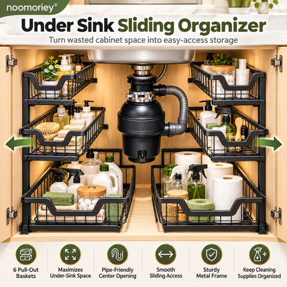 🧺 3-Tier Pull-Out Under-Sink Organizer – Metal Mesh Cabinet Storage
