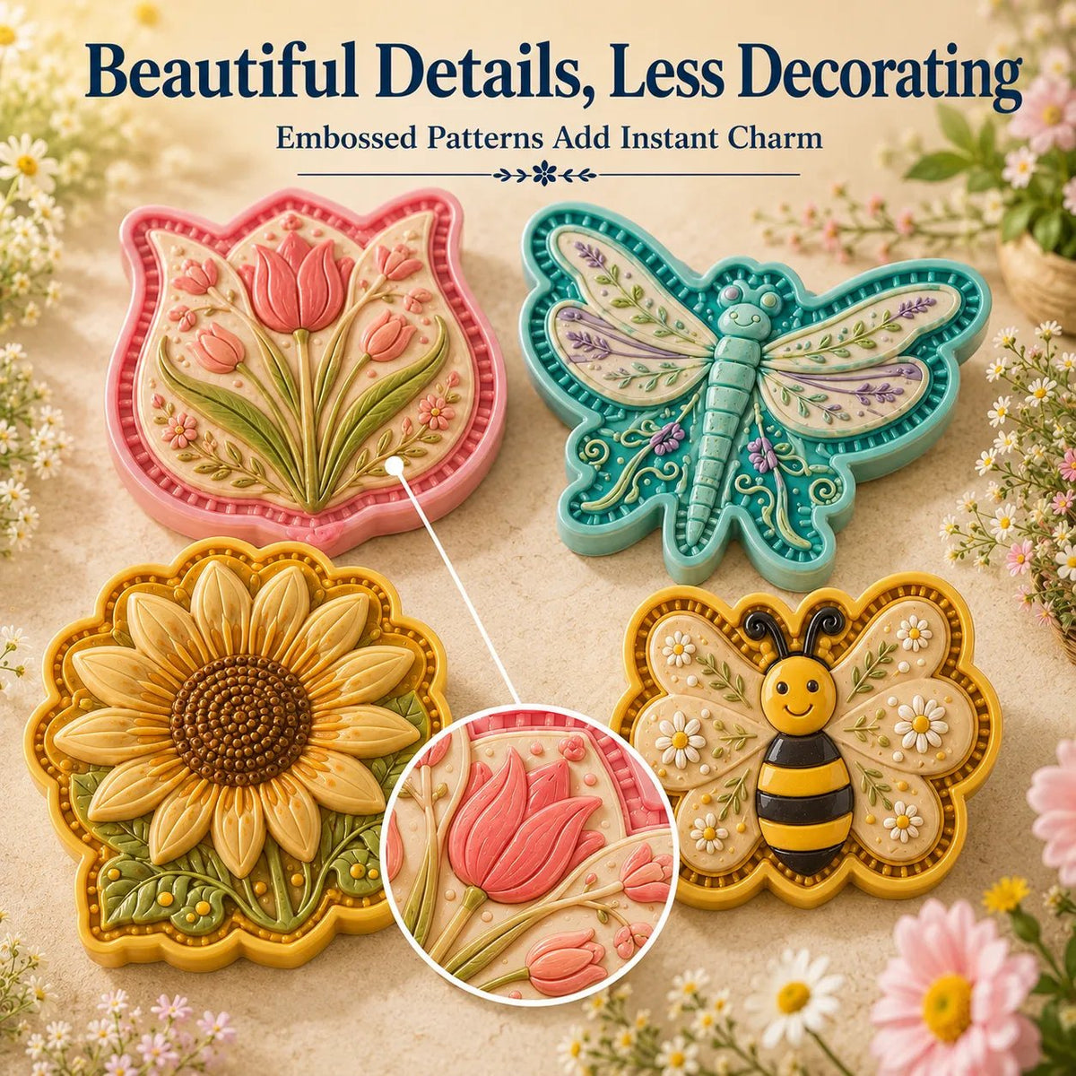 🎉⏳ Last Day 49% OFF – 🌸 8-Design Spring Garden Mini Pie Mold Collection | Reusable Embossed Molds for Shaping Detailed Bee, Butterfly, Ladybug, Sunflower, Cottage & More 🥧✨