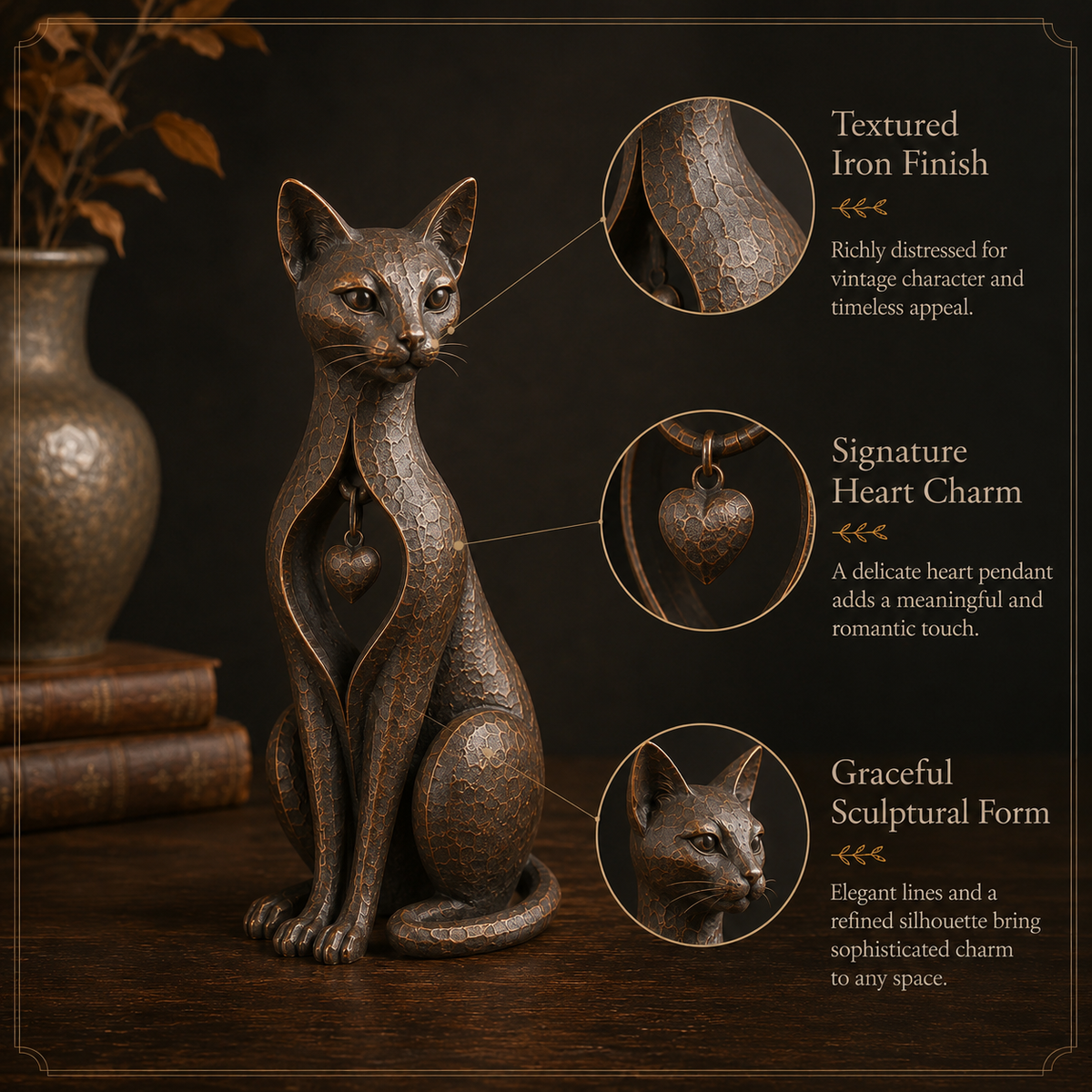 🐱 ❤️Last Day 50% OFF – Heritage Heart Cat Sculpture™ | Vintage Metal Keepsake for Cat Lovers