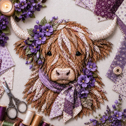 🐮Birth Flower Highland Cow 3D Layered Fabric Art DIY Kit (Beginner-friendly