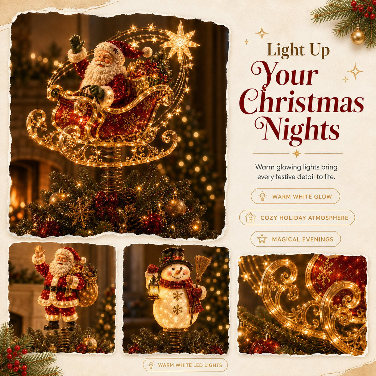 Lighted Christmas Tree Topper Collection – 7 Festive Character Designs