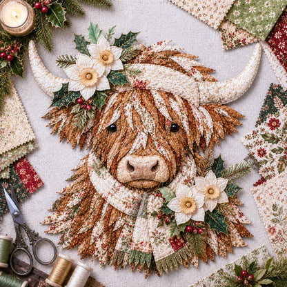 🐮Birth Flower Highland Cow 3D Layered Fabric Art DIY Kit (Beginner-friendly
