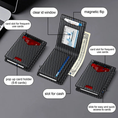 💳 Men's RFID Minimalist Pop-Up Wallet – ID Window & Money Clip