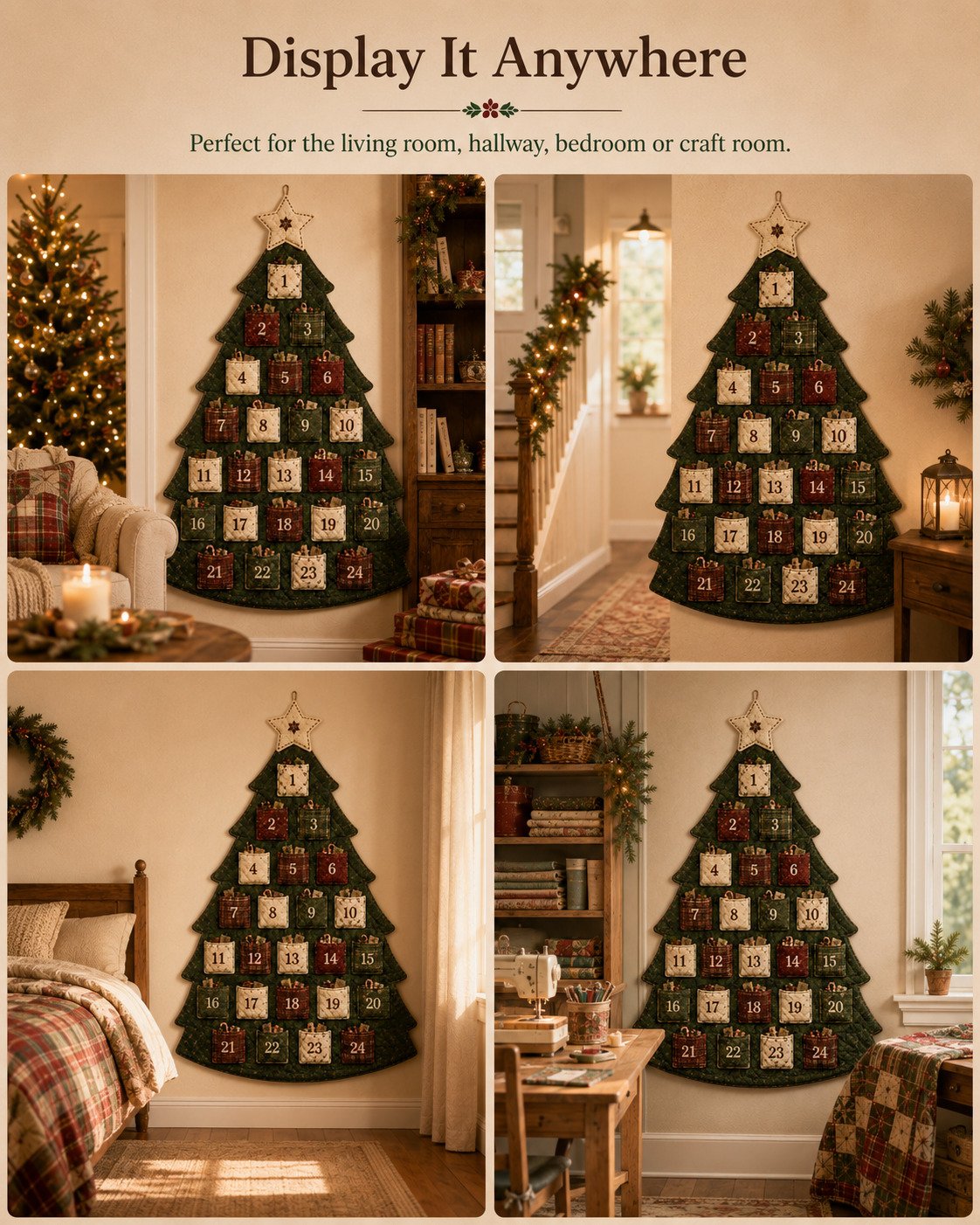 🔥Last Day 49% OFF - 🎄✨DIY 24-Pocket Fabric Christmas Advent Tree Kit