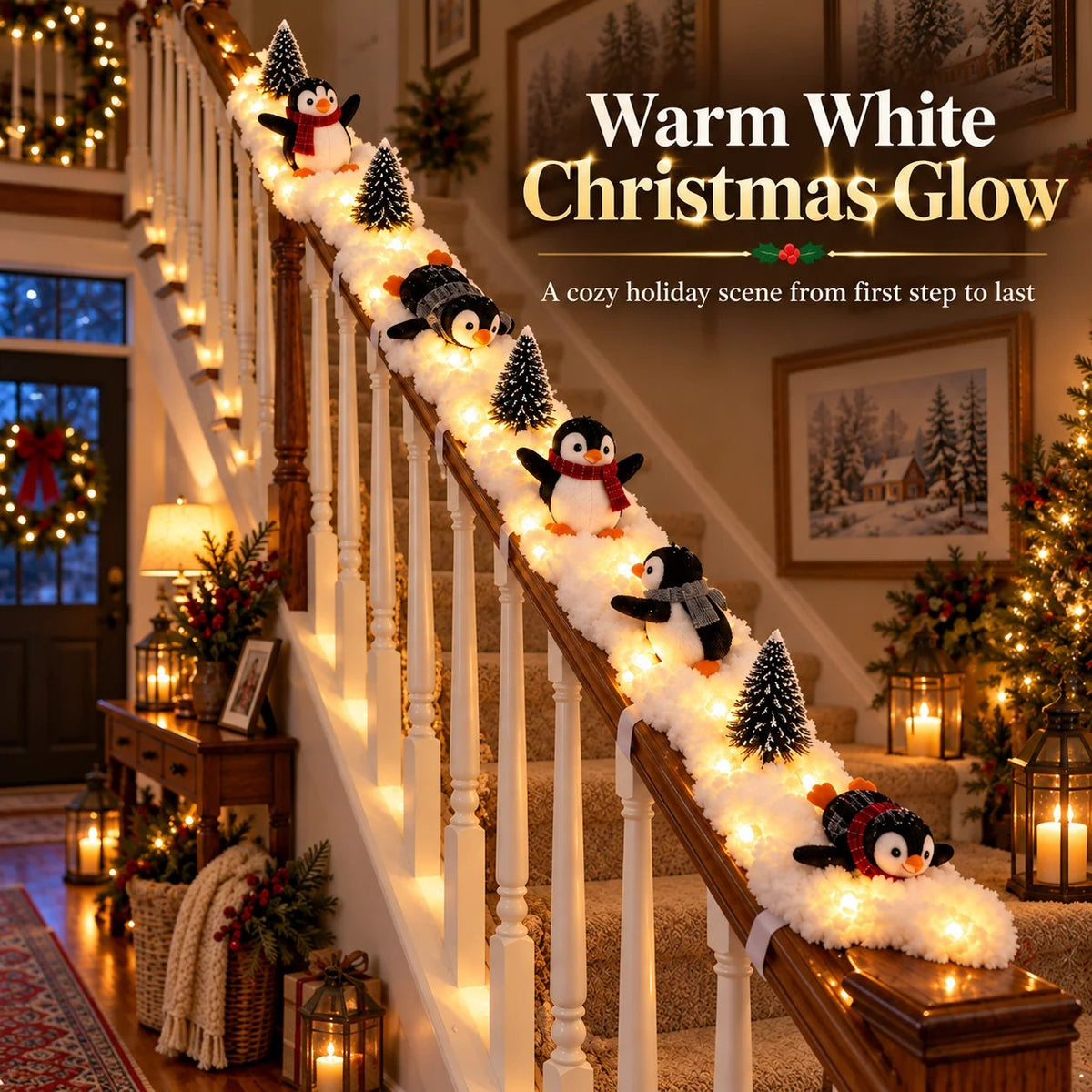 🔥Buy 2 Get 10% OFF🔥Playful Penguin Snowy Stair Railing Decor