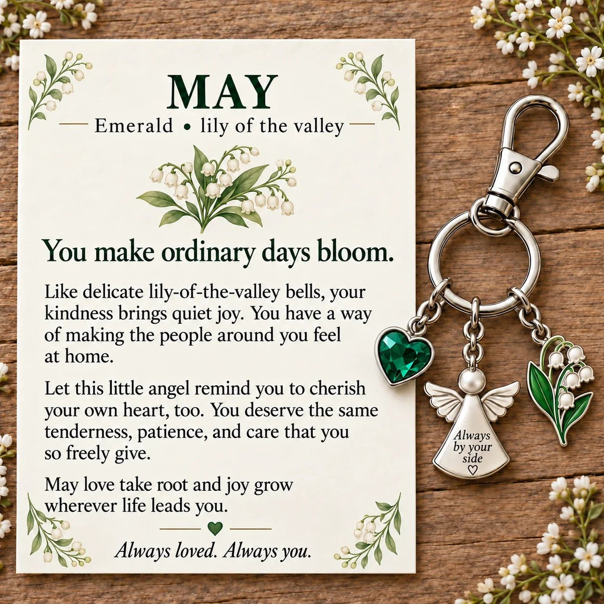 🔥Last Day Only＄13.99👼 Always By Your Side: Birth Month Angel & Flower Keychain + Keepsake Card 🌸