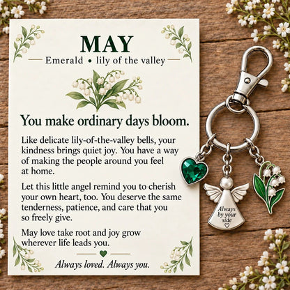 🔥Last Day Only＄13.99👼 Always By Your Side: Birth Month Angel & Flower Keychain + Keepsake Card 🌸