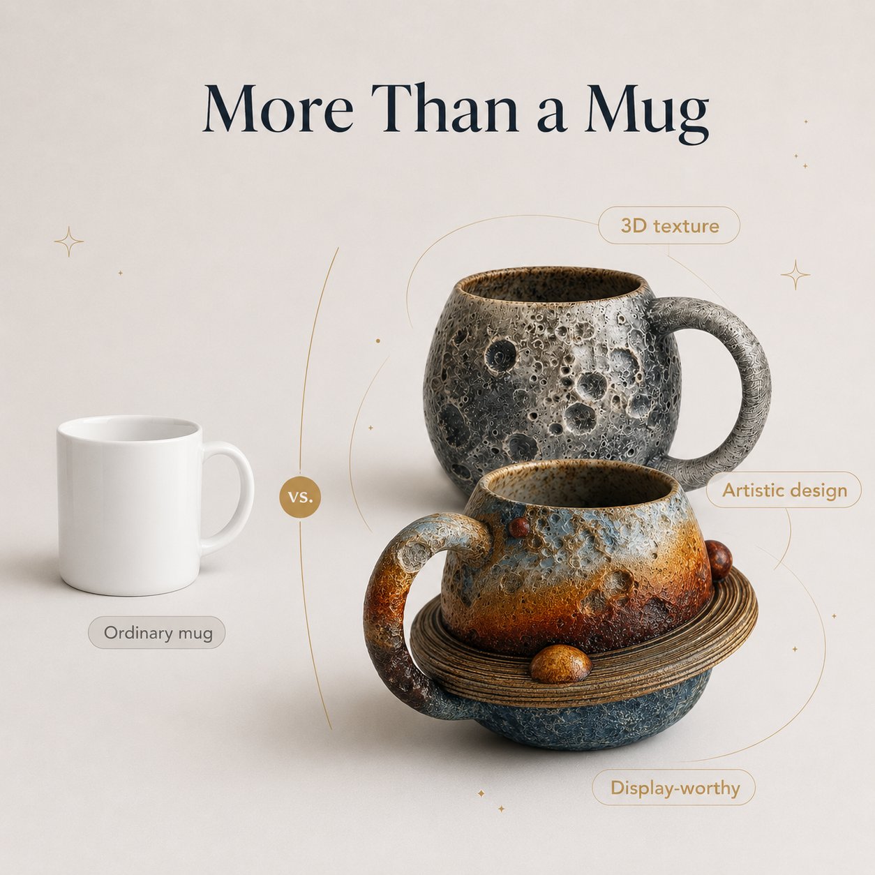 🪐3D Celestial Planet Mug – Moon, Sun, Earth & Saturn Collection
