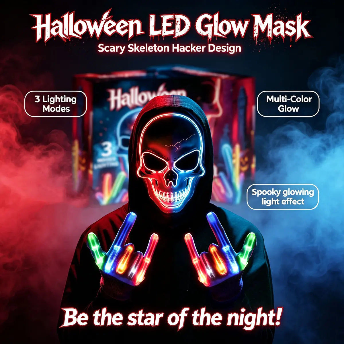 Spooky LED Glowing Skeleton Mask for Halloween Party