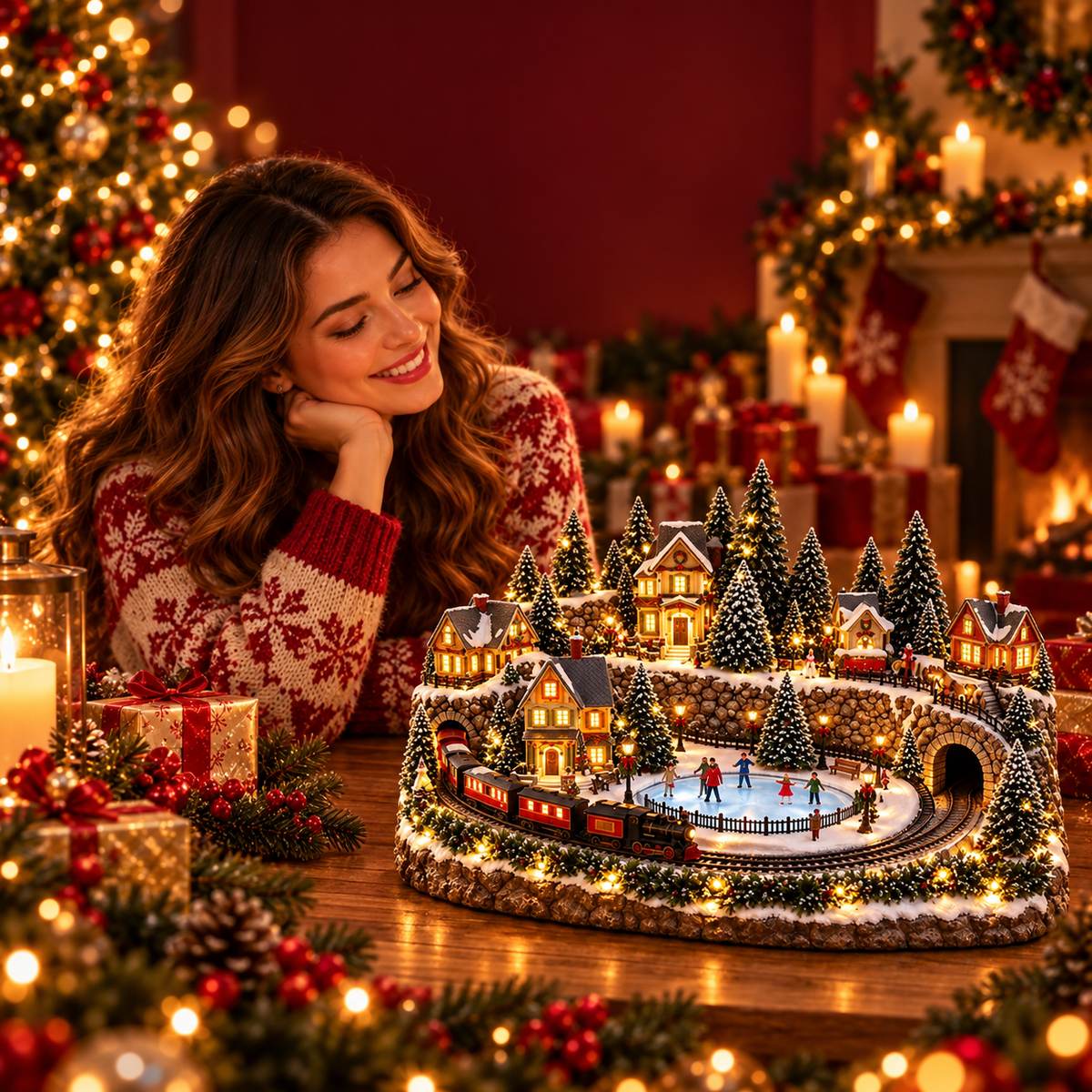 🔥 LAST DAY 557% OFF 🔥 Animated Holiday Train & Ice Rink Scene ✨