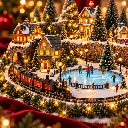 🔥 LAST DAY 557% OFF 🔥 Animated Holiday Train & Ice Rink Scene ✨
